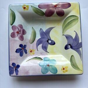 Ceramica ARM‎ Large 9.5"  Square Serving Bowl Italy Beautiful Floral Hand Decor